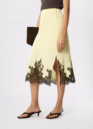 Lace Hem Satin Midi Skirt