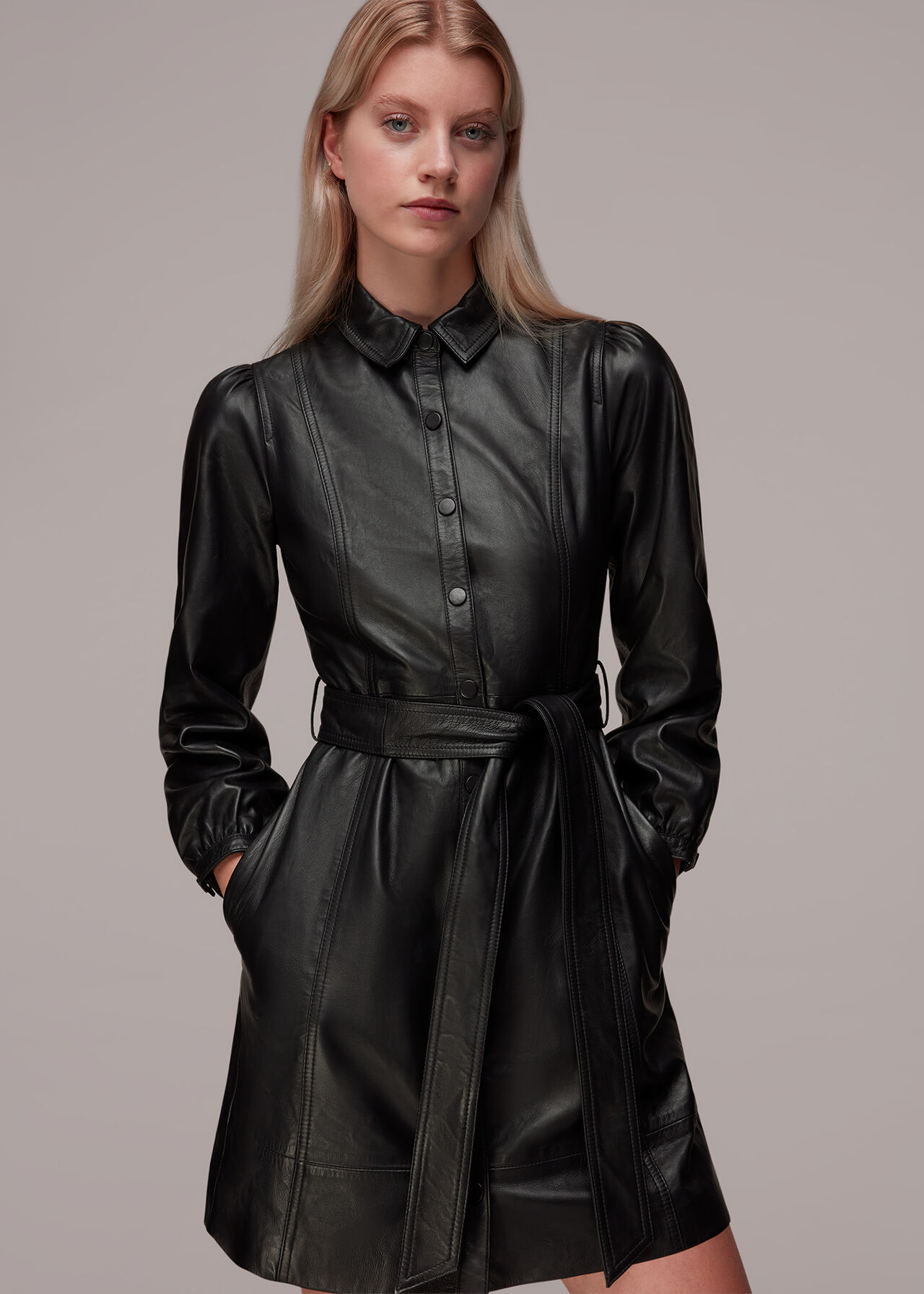 Black Phoebe Short Leather Dress, WHISTLES