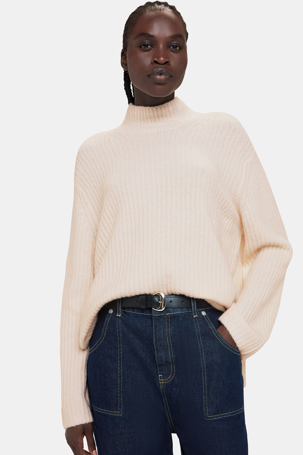 Wool Mix Rib Funnel Neck