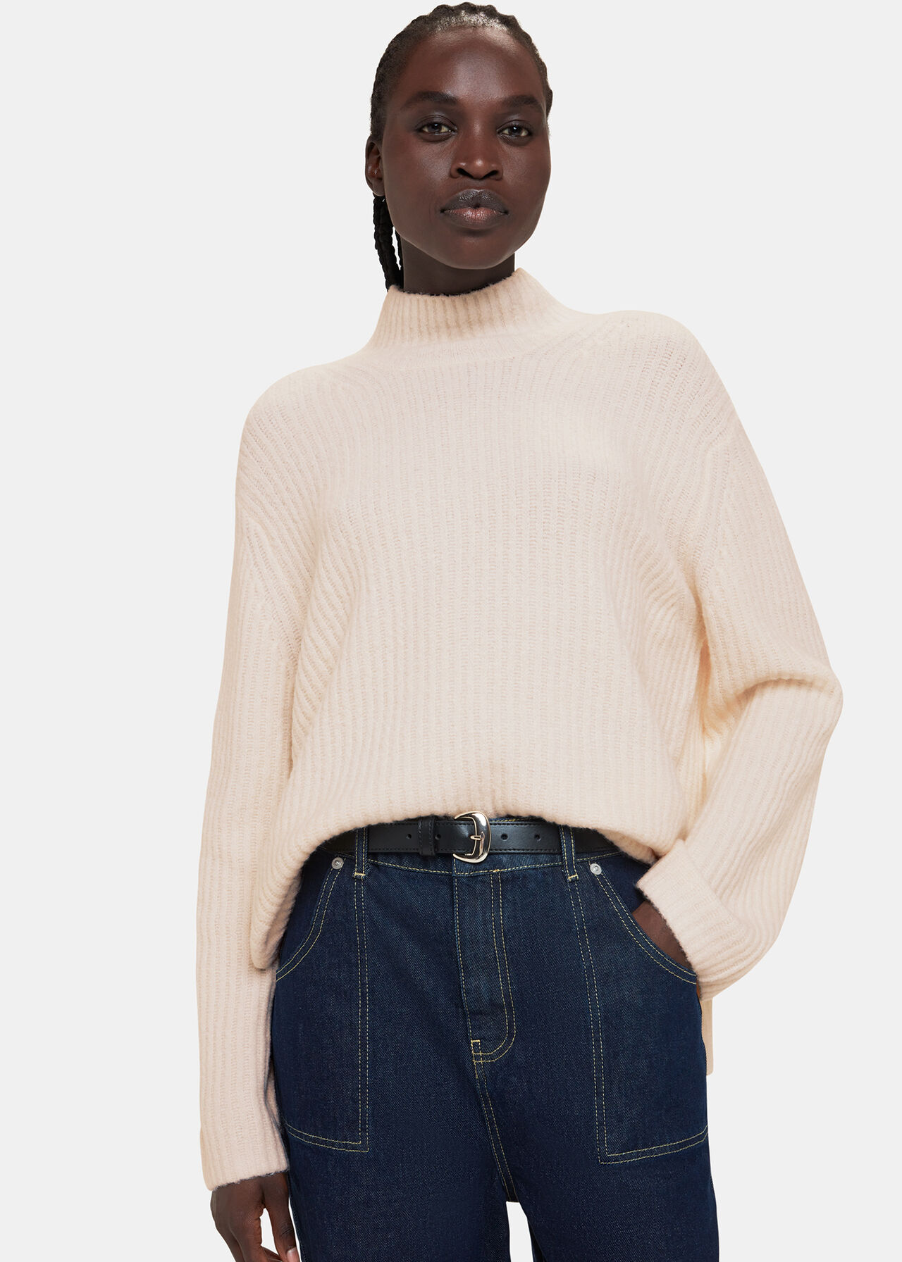 Petite Wool Mix Rib Funnel Neck