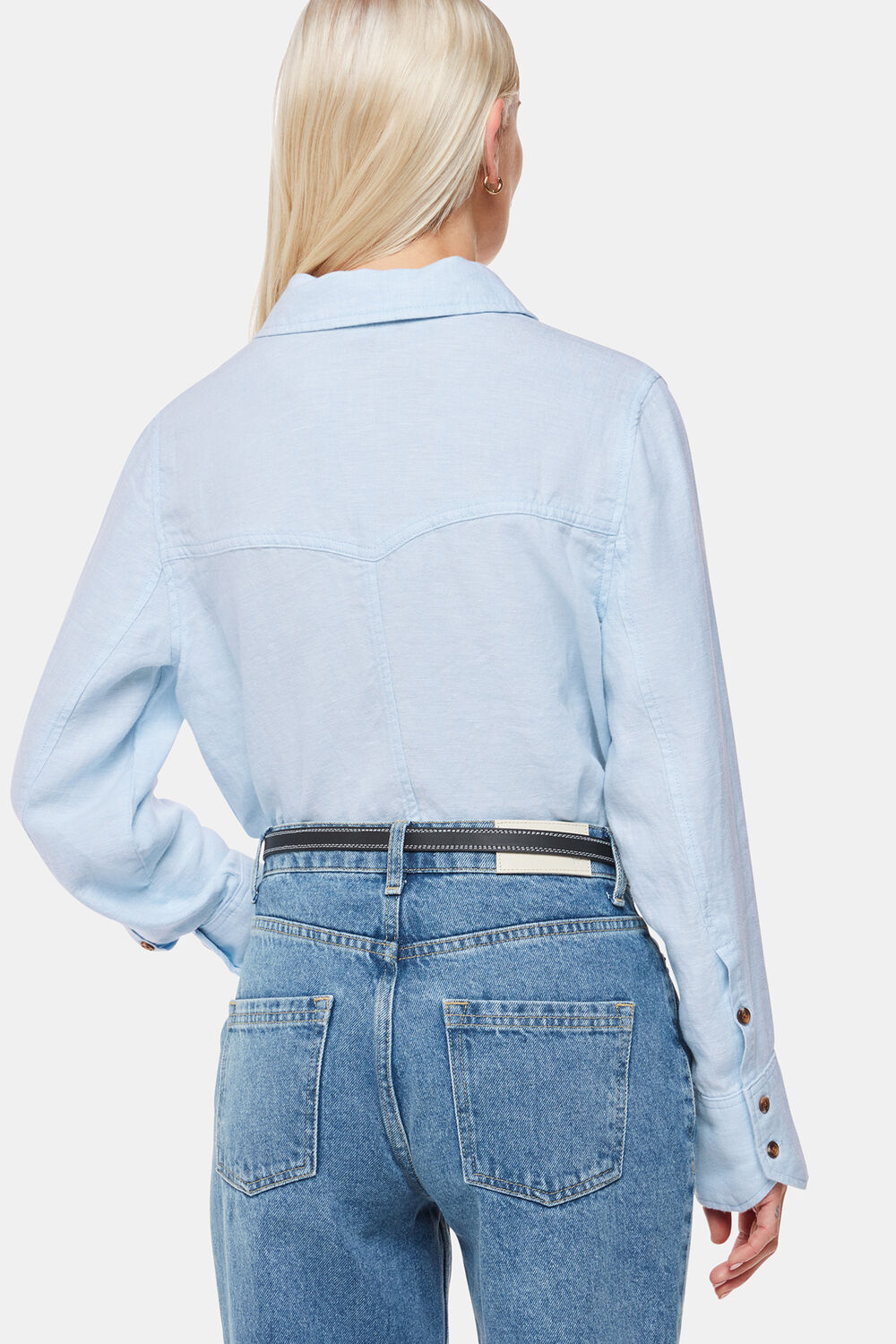 Blue Petite Linen Relaxed Fit Shirt