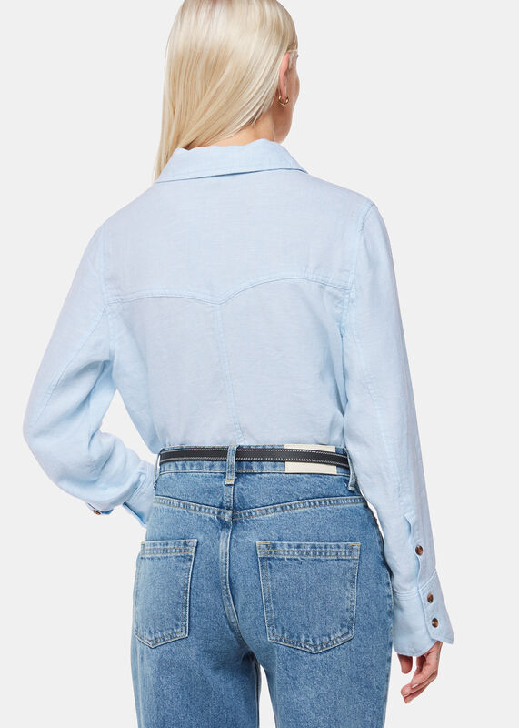 Blue Petite Linen Relaxed Fit Shirt