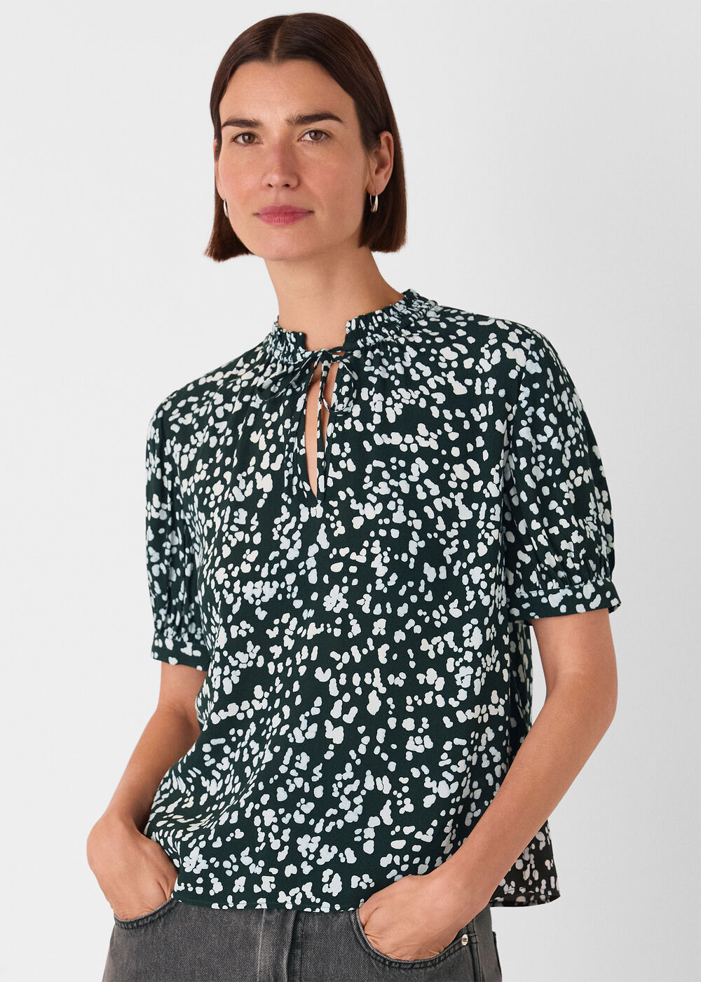 Animal Tie Neck Blouse