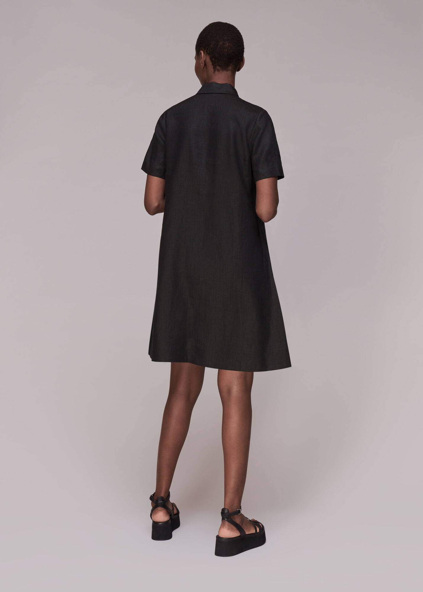 Black Zip Front Linen Dress WHISTLES Whistles UK
