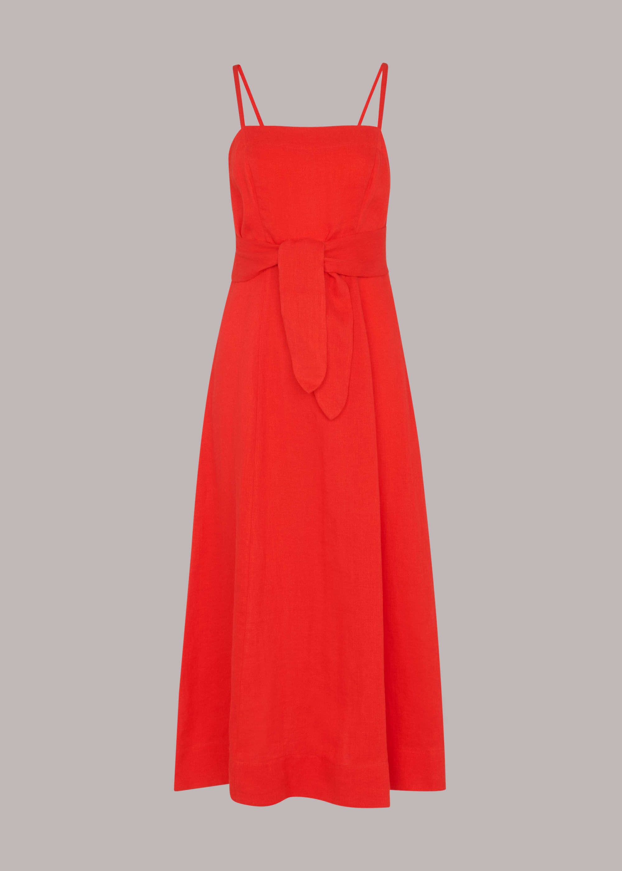 Red Linen Tie Front Strappy Dress 