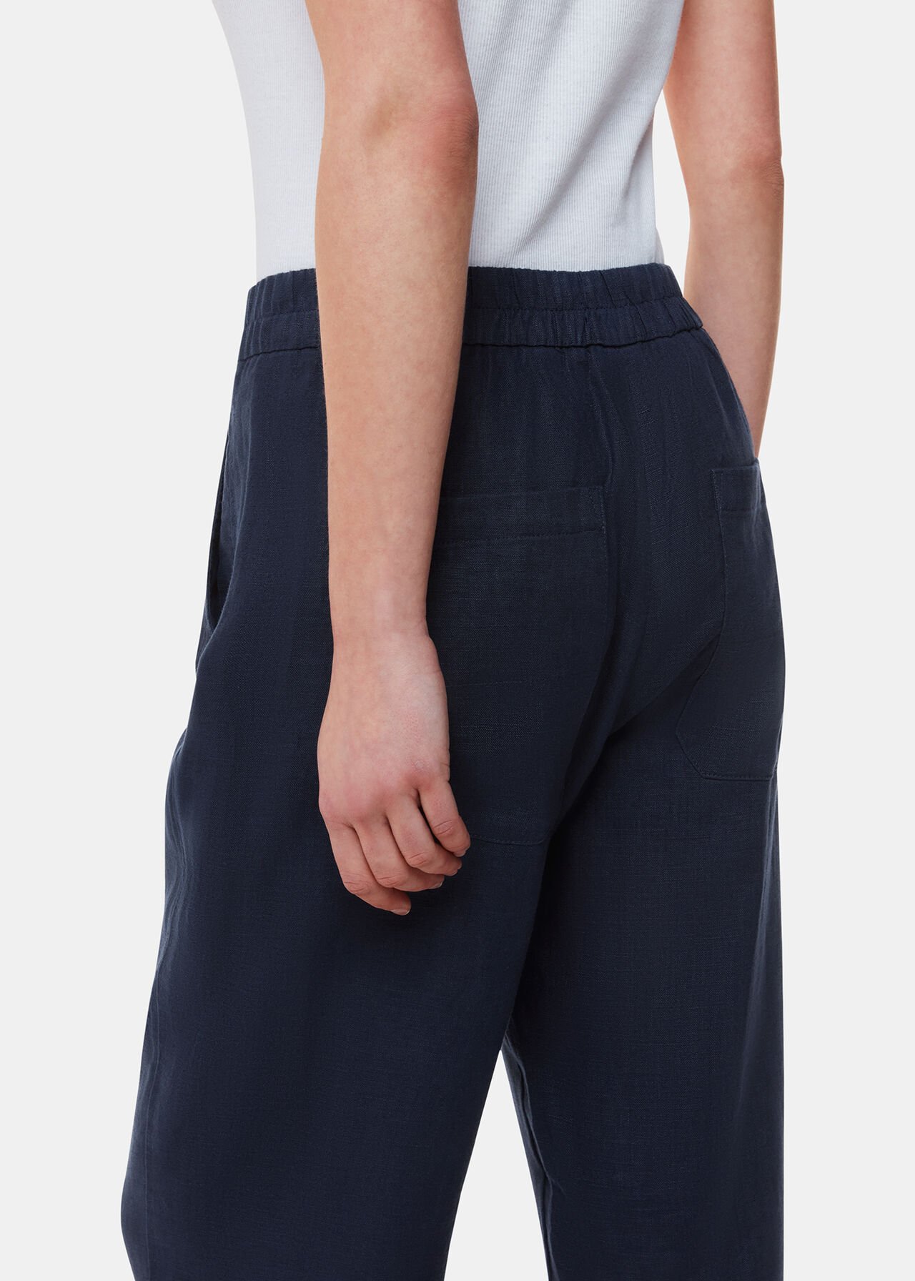 Whistles Linen Barrel leg Trousers Navy