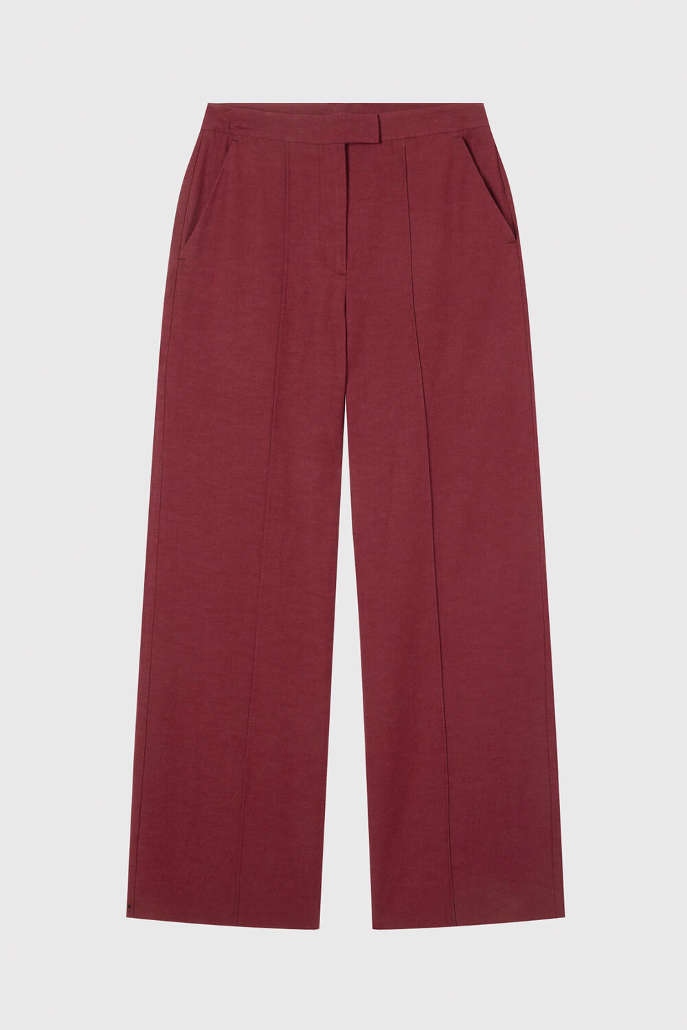 Burgundy Petite Linen Blend Pintuck Trouser