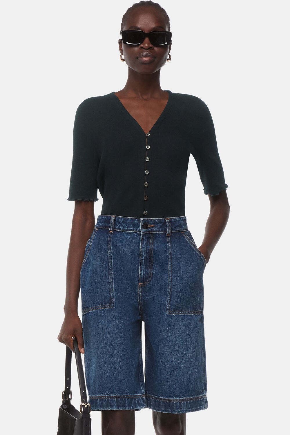 Frill Sleeve Button Front Tee