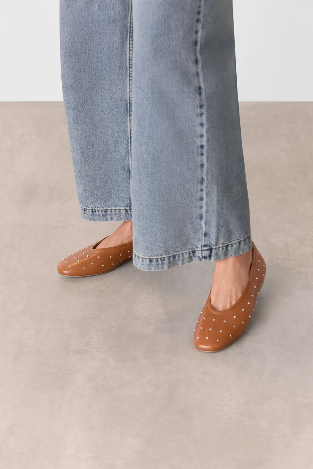 Tan Karina Studded Ballet Pump
