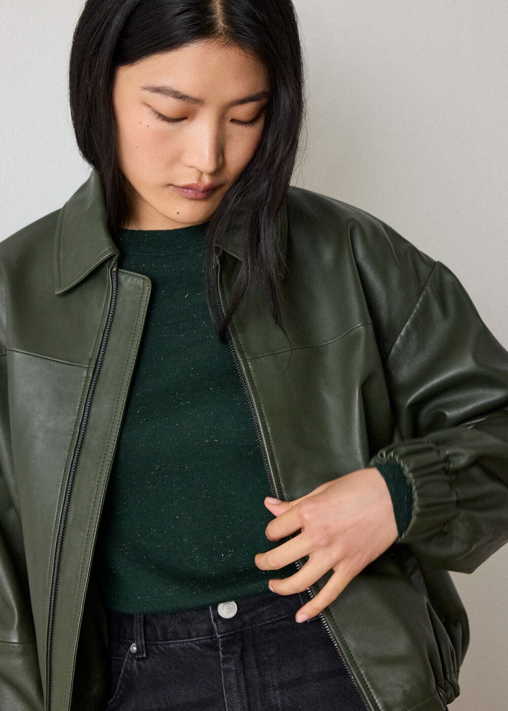 Dark Green Annie Sparkle Crew Neck