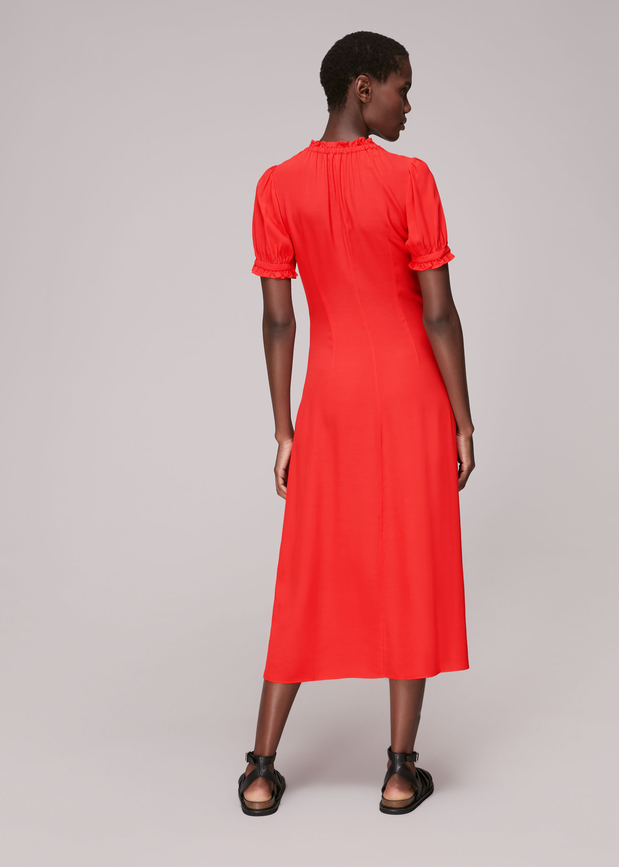 Red Ada Ruched Detail Midi Dress WHISTLES Whistles UK