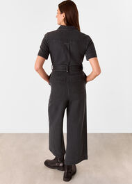 Denim Pintuck Belted Jumpsuit