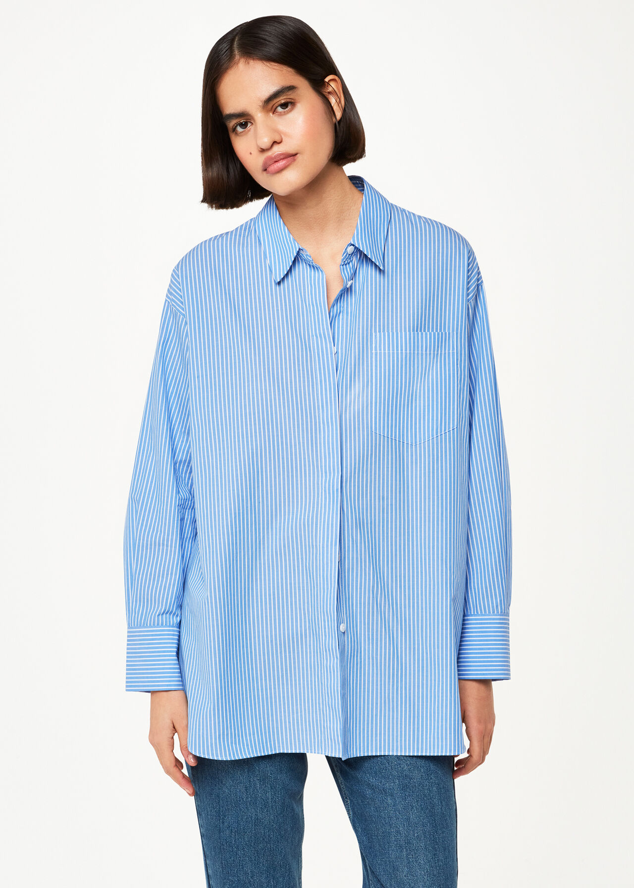 Blue & White Oversized Striped Shirt | Shop Now at Whistles