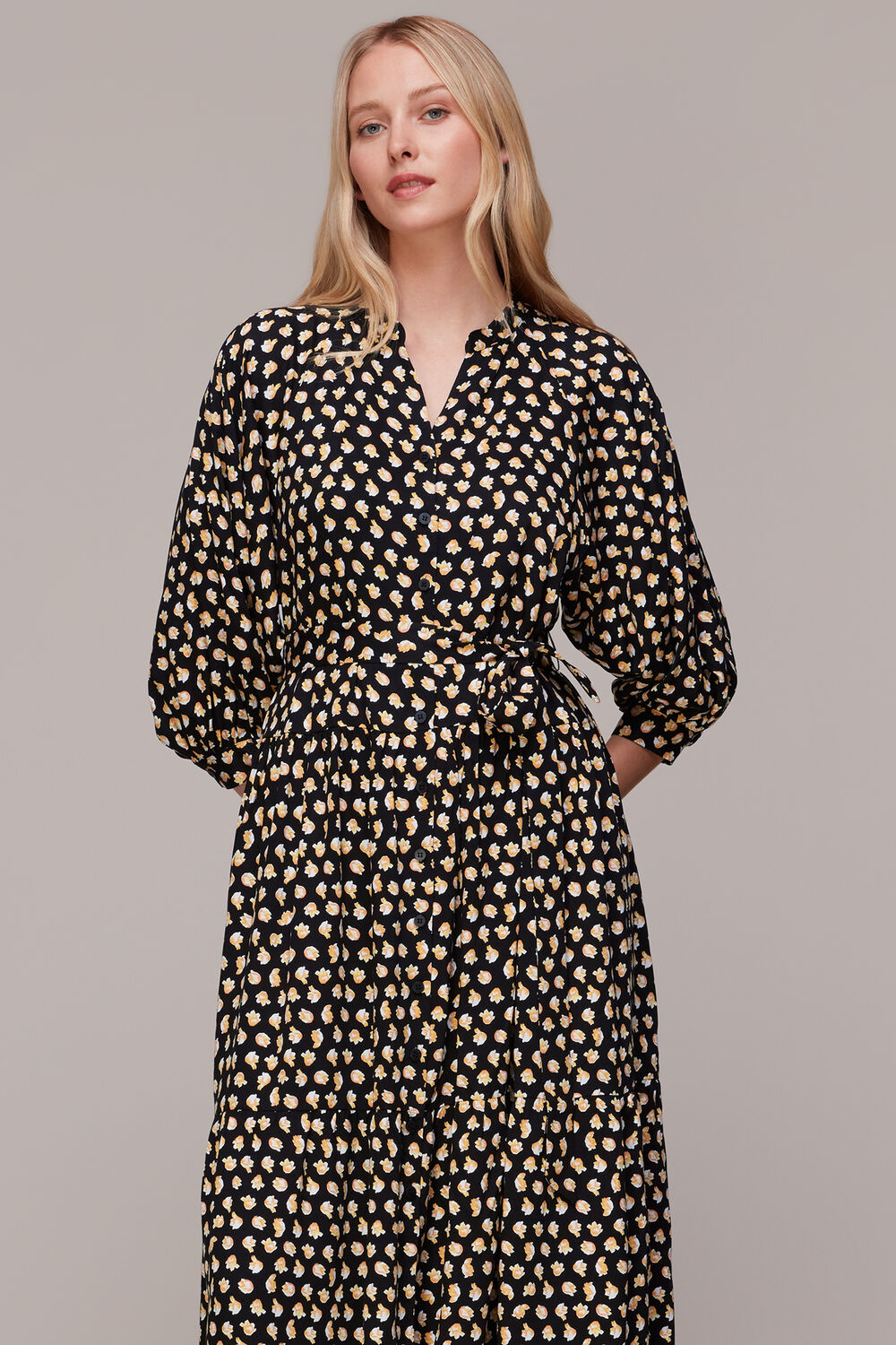 Black Twisting Tulips Trapeze Dress