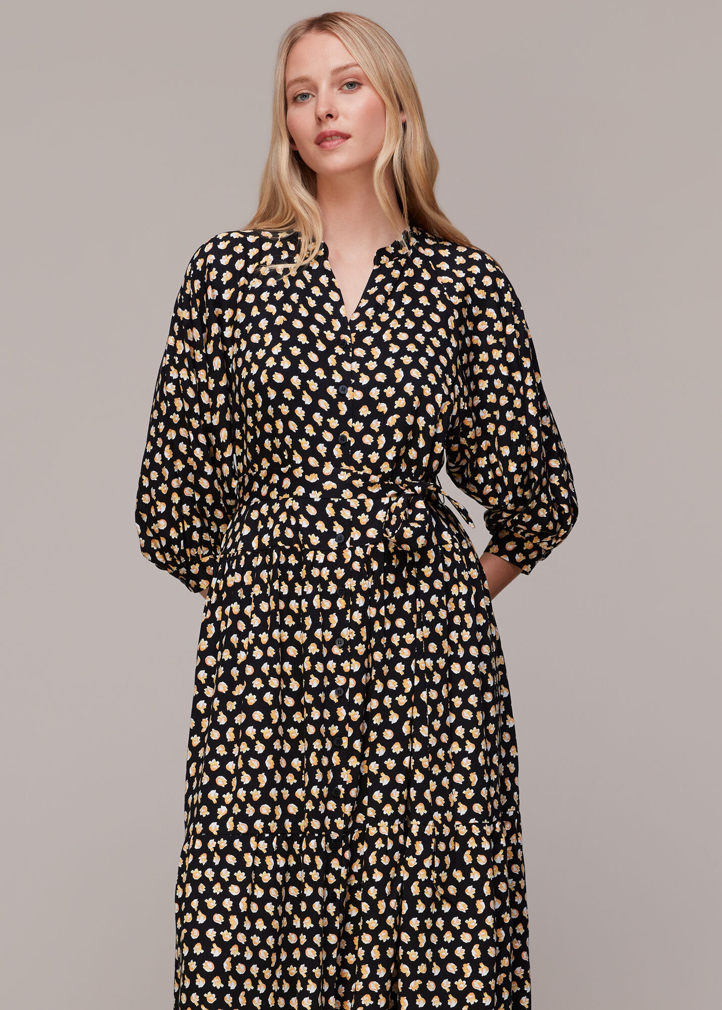 Black/Multi Twisting Tulips Trapeze Dress WHISTLES