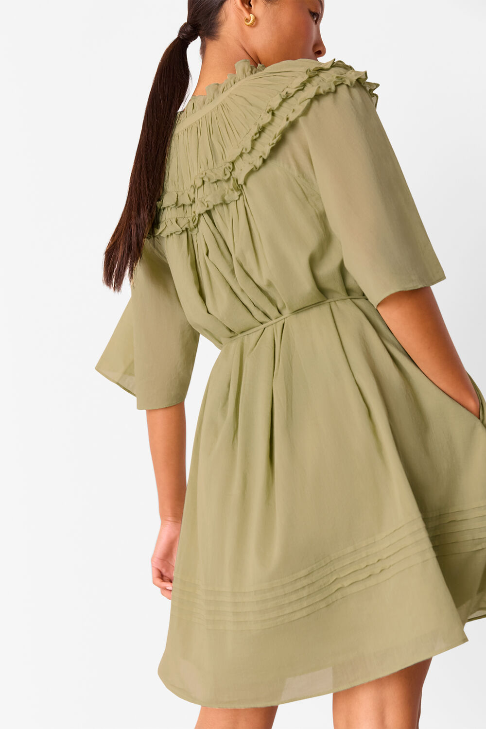 Khaki Petite Cotton Frill Mini Dress
