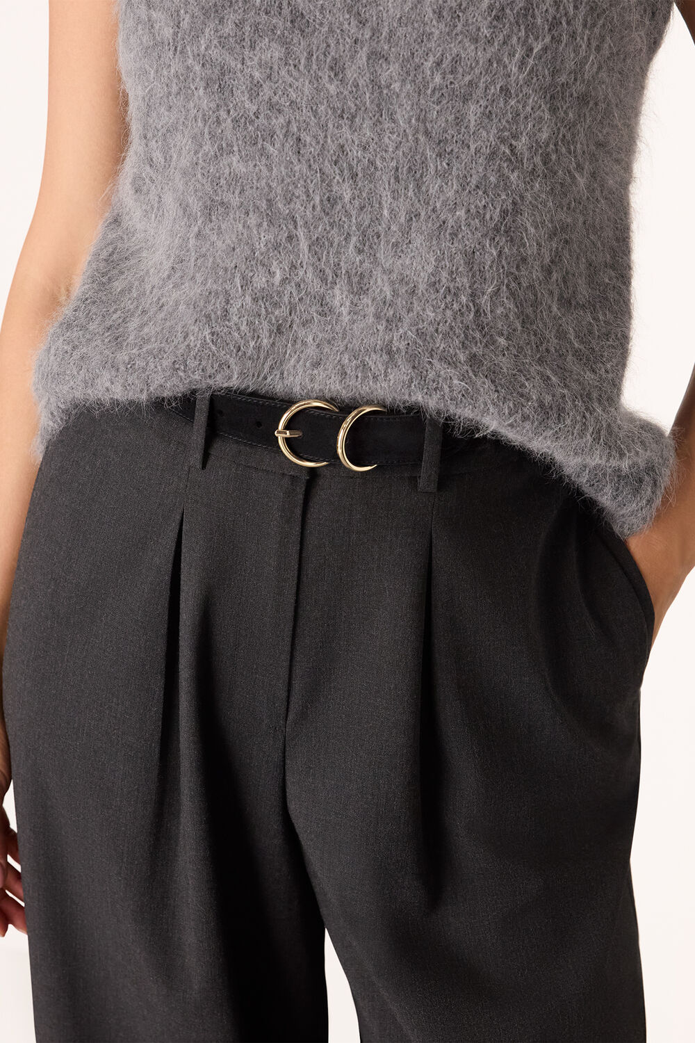 Black Suede Double Ring Buckle Belt
