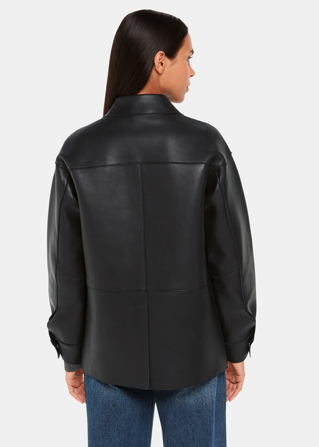 Black Clean Bonded Leather Jacket | WHISTLES | Whistles ROW