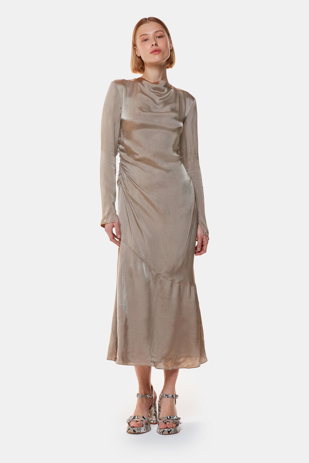 Pewter Luna Cowl Neck Midi Dress
