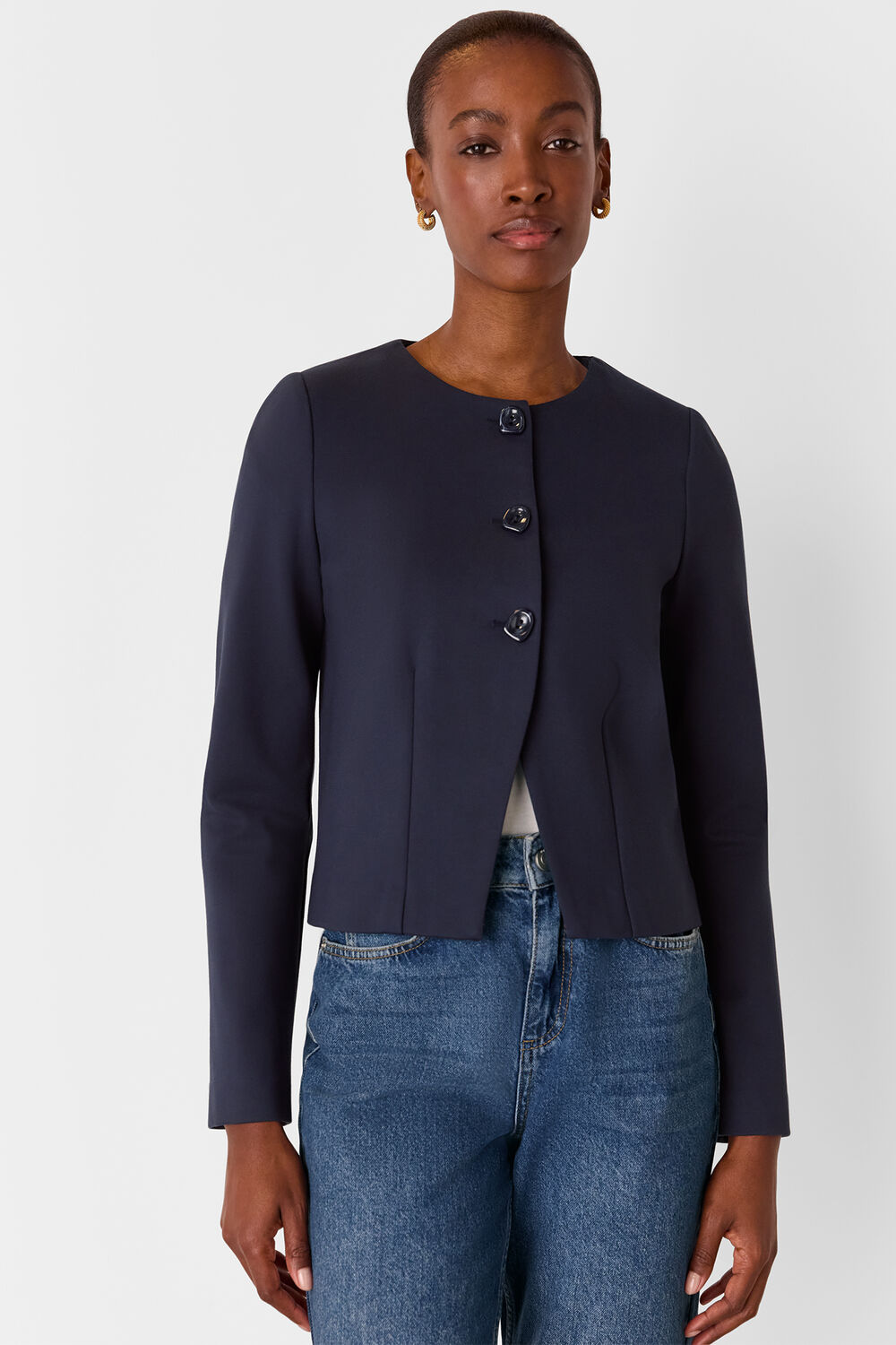 Navy Anne Ponte Button Jacket