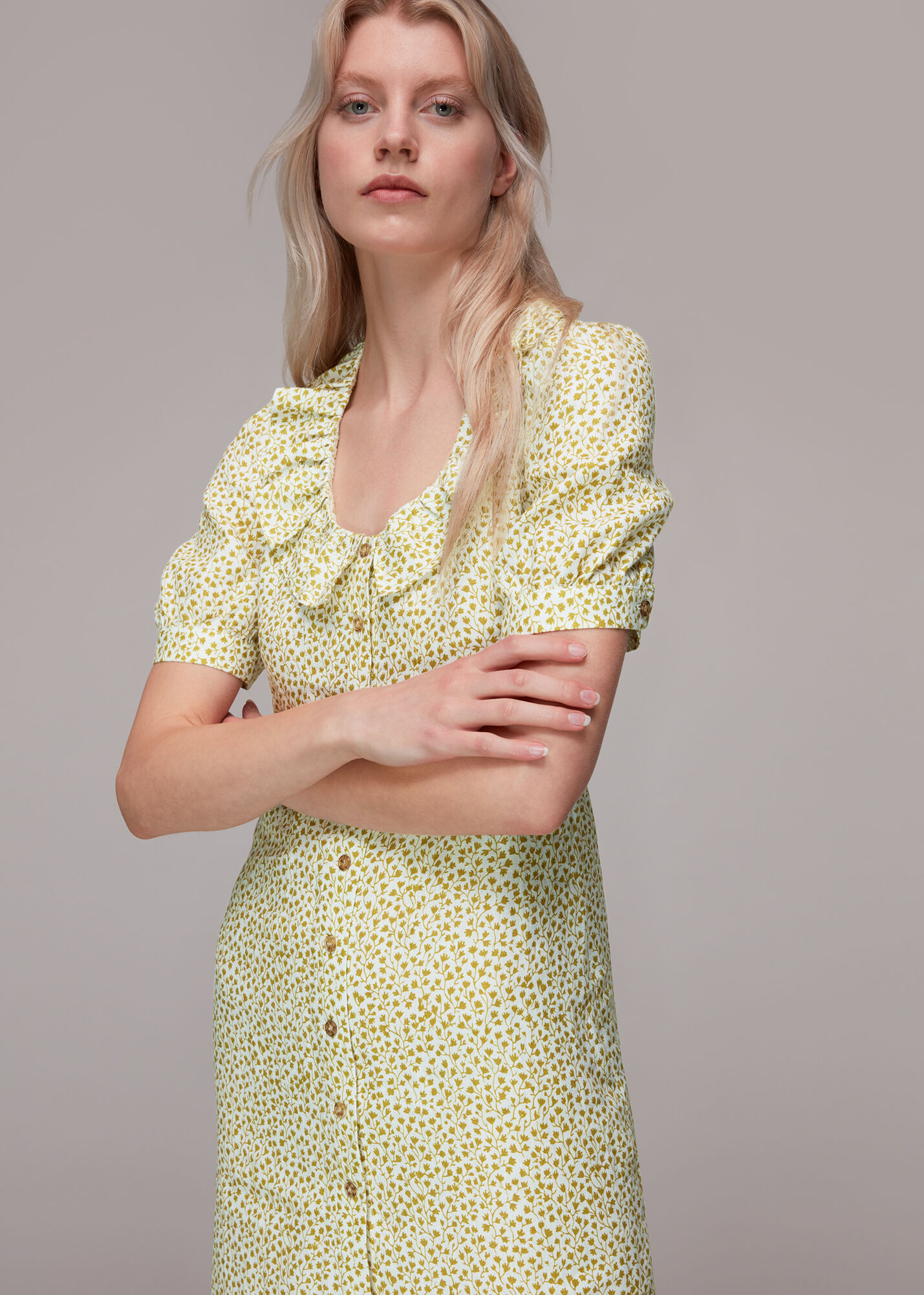 Linen frill dress sale
