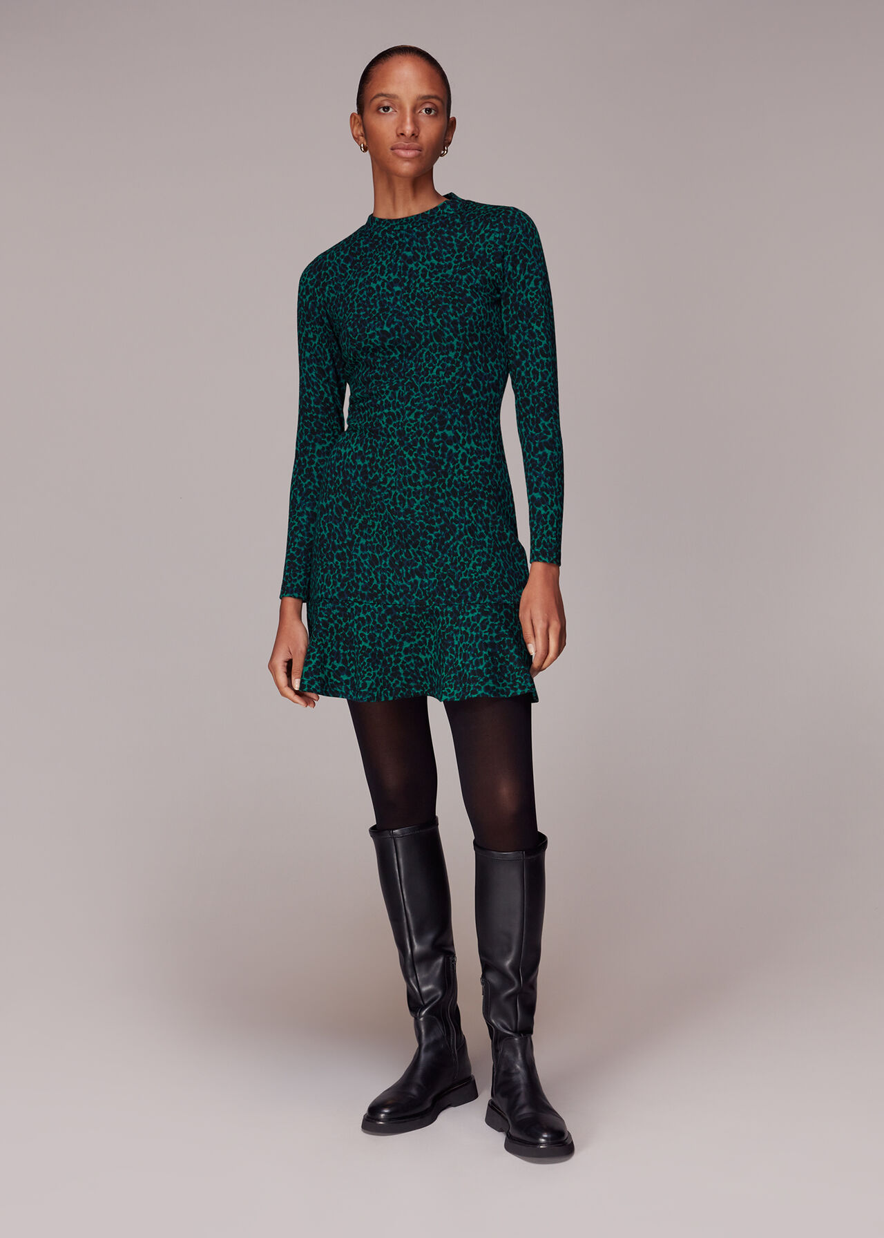 Teal/Multi Forest Leopard Jacquard Dress, WHISTLES