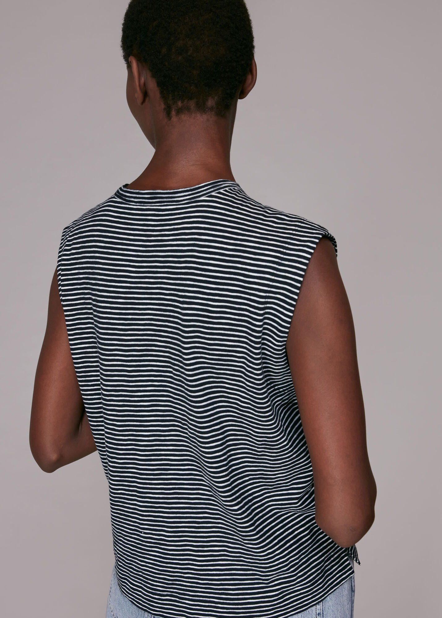 Navy/Multi Stripe Muscle Vest Top WHISTLES