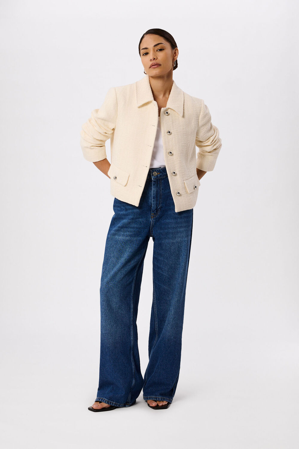 Ivory Petite Cropped Boucle Jacket