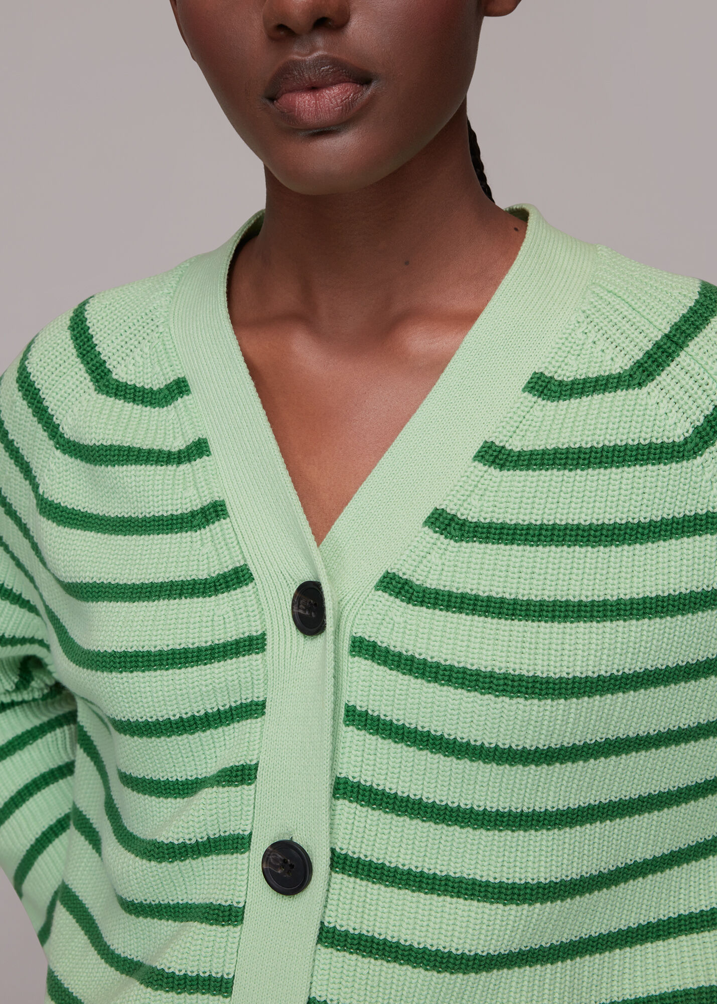 Green/Multi Stripe Cotton Cardigan WHISTLES