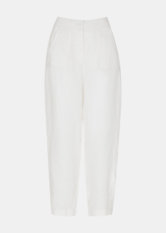 White Linen Barrel Leg Trouser
