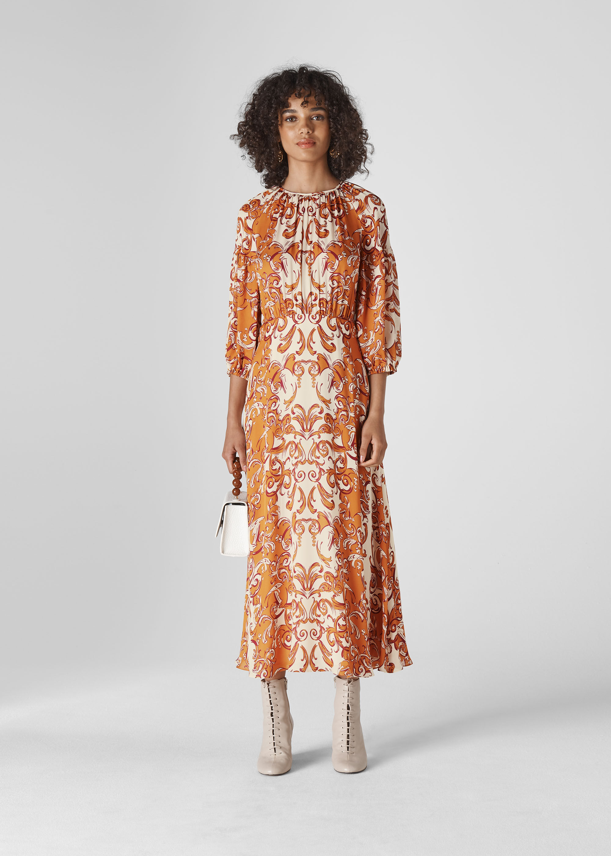 Baroque Print Silk Dress
