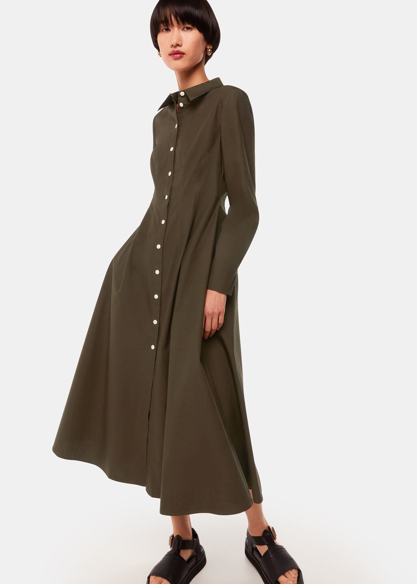 Khaki long shirt dress sales