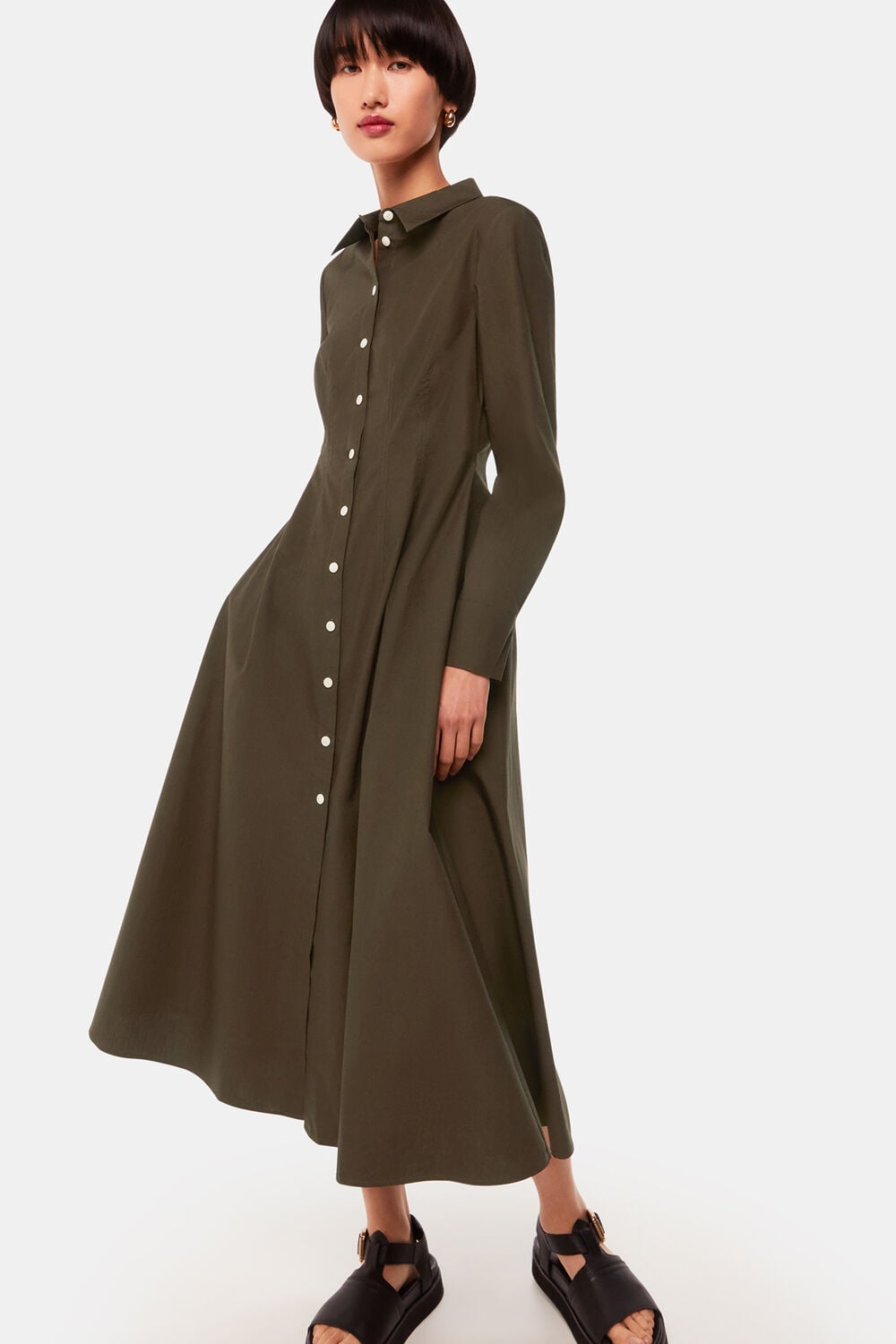 Khaki Jean Poplin Shirt Dress