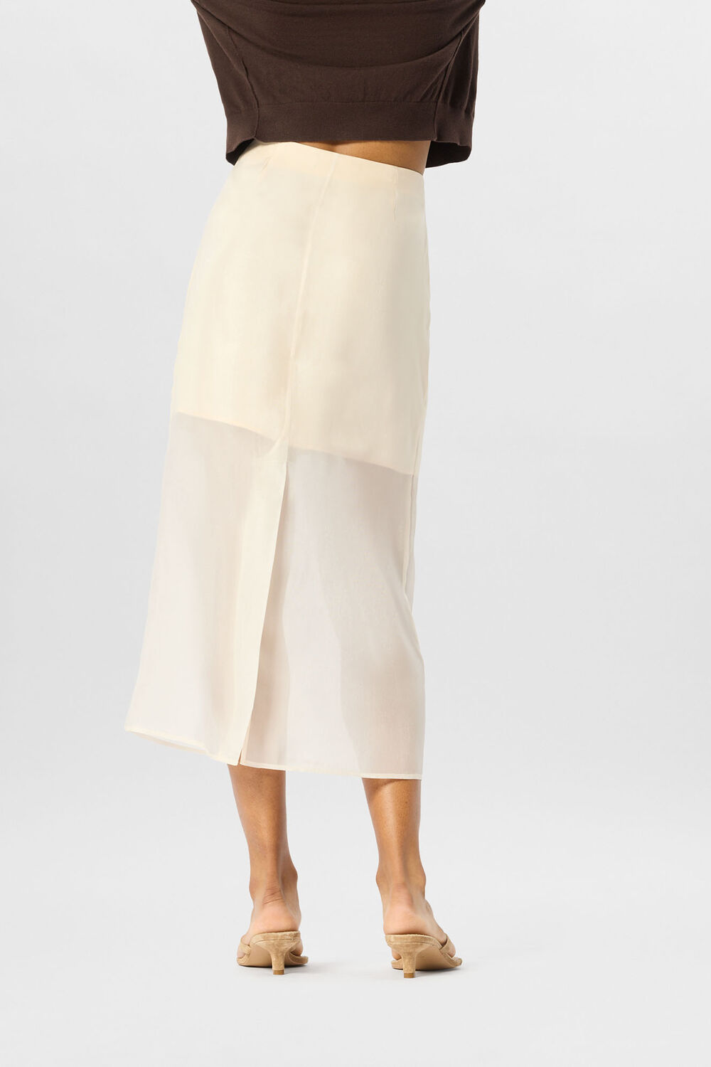 Ivory Organza Column Midi Skirt