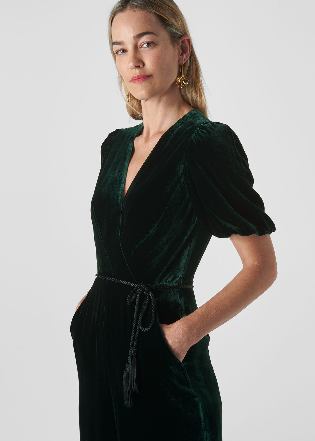 Layla Silk Velvet Jumpsuit Dark Green