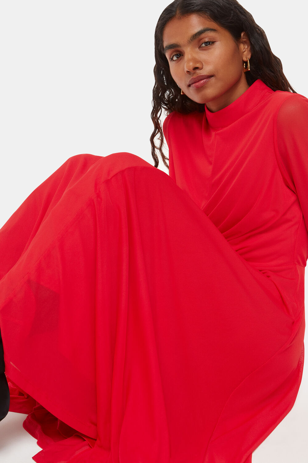 Petite Arabella Ruched Mesh Dress