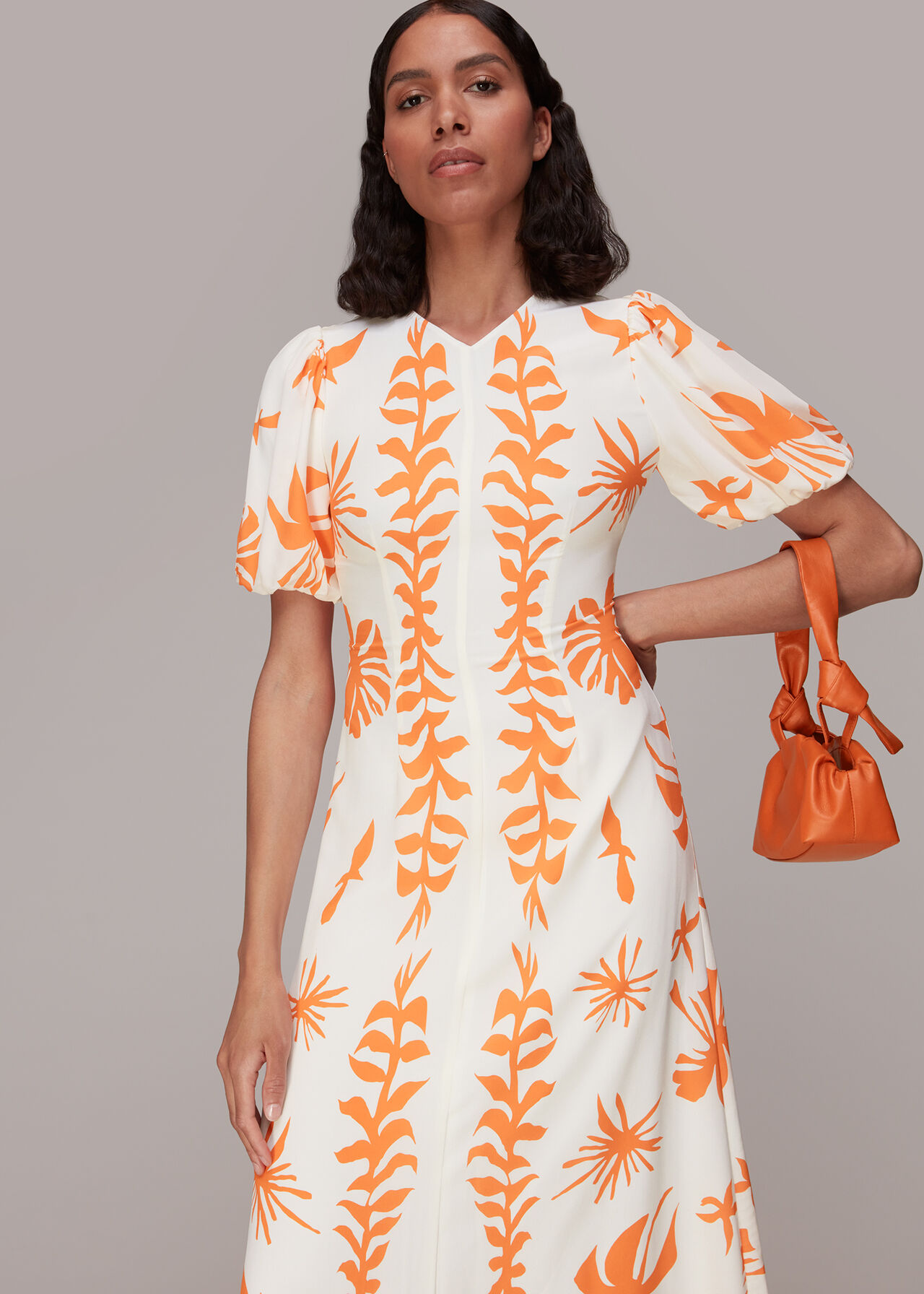 Cora Big Leaf Print Silk Dress