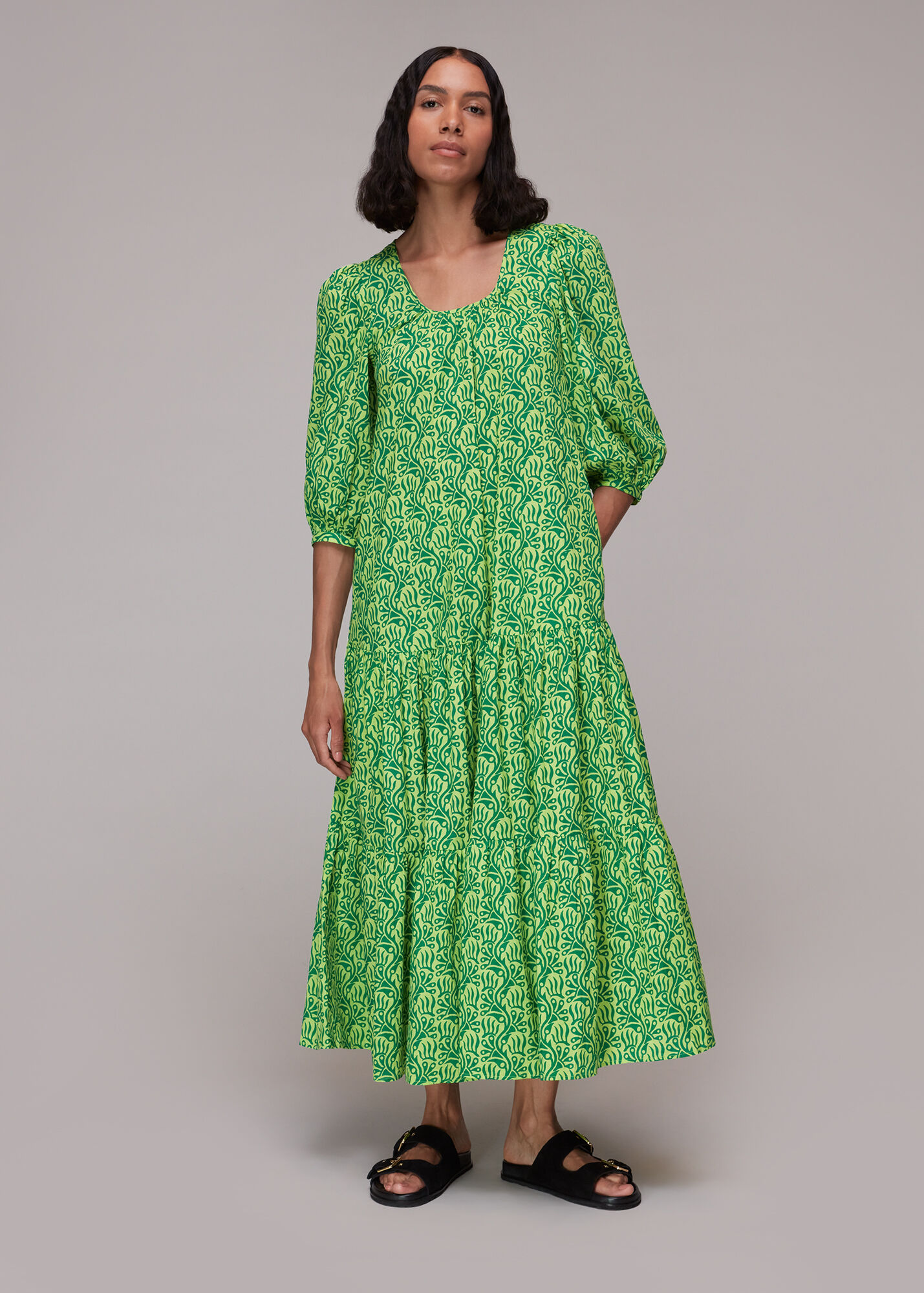 Green/Multi Climbing Vine Trapeze Dress WHISTLES