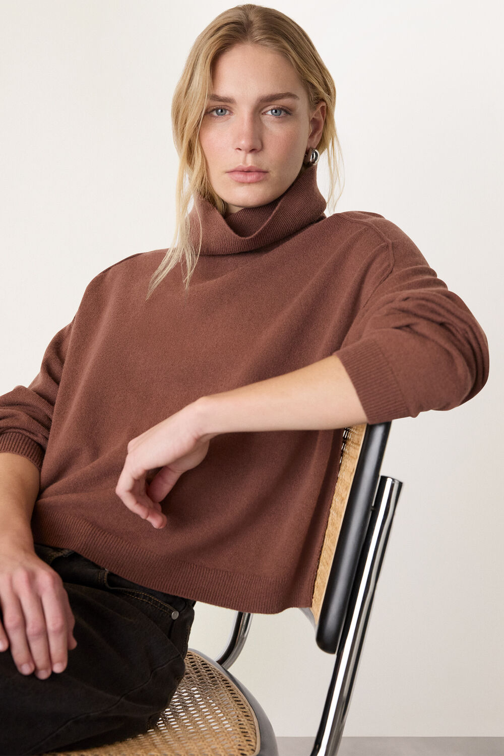Brown Wool Cowl Neck Knit Jumper