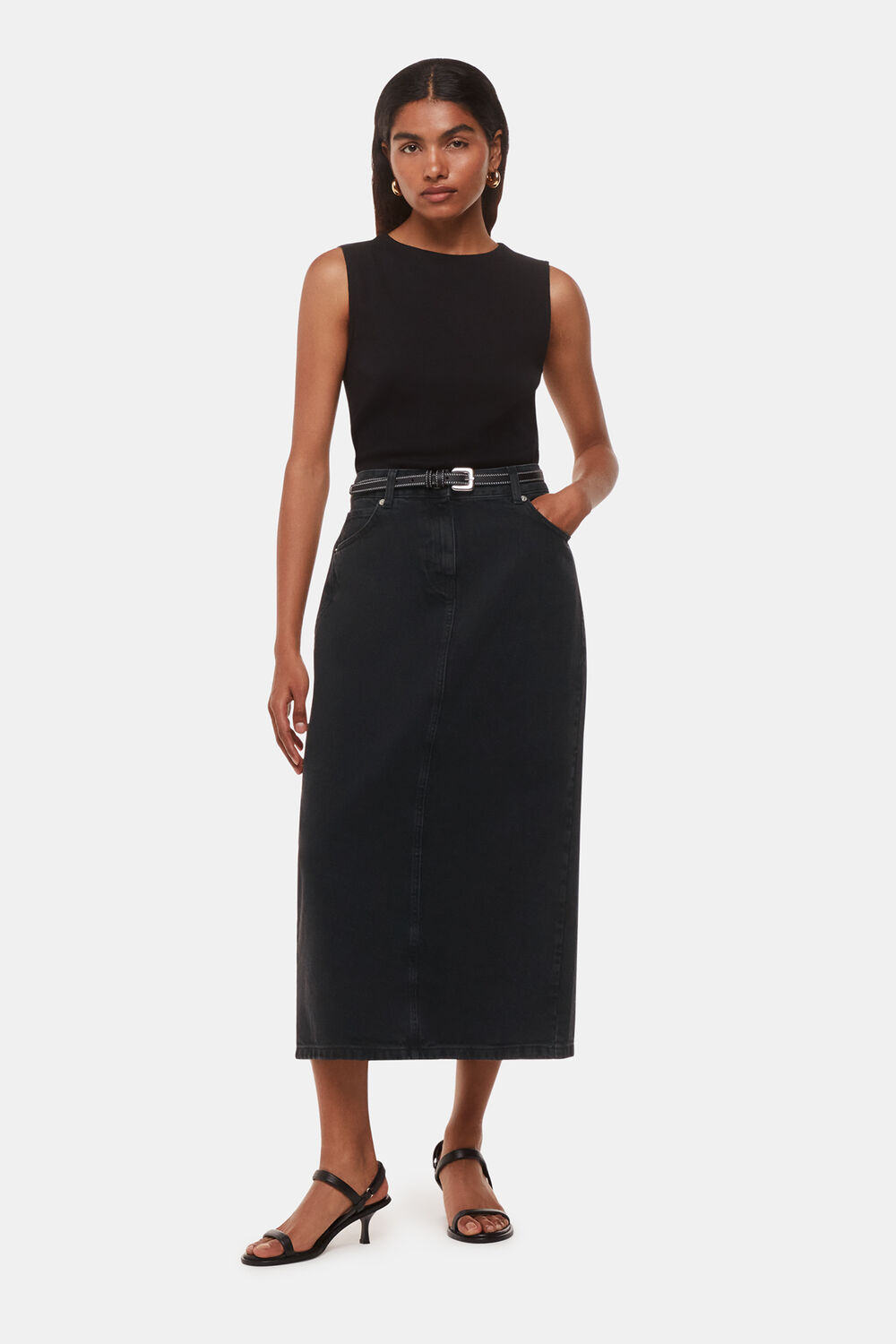Petite Straight Denim Midi Skirt