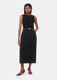 Petite Straight Denim Midi Skirt