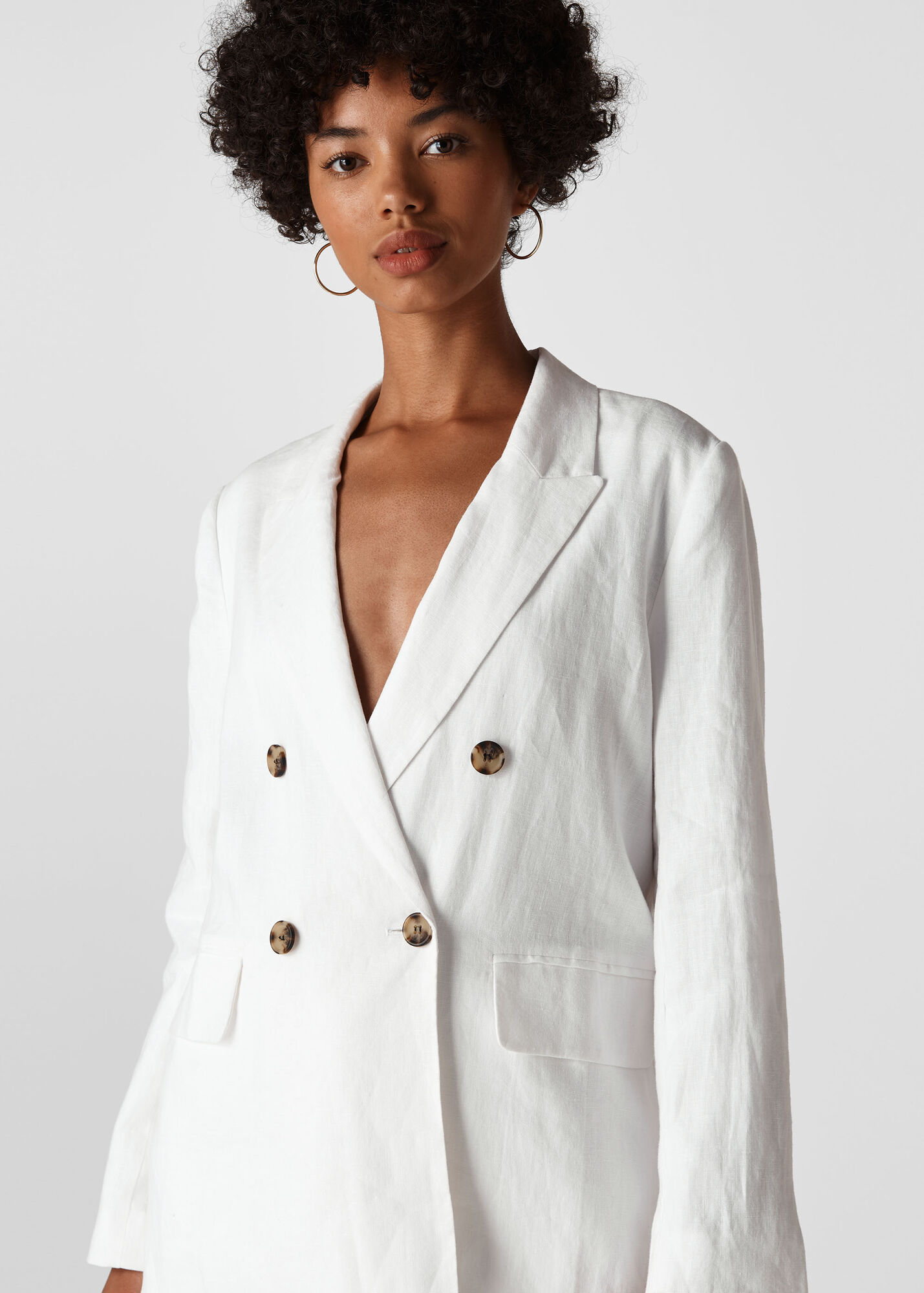 White Linen Double Breasted Blazer WHISTLES