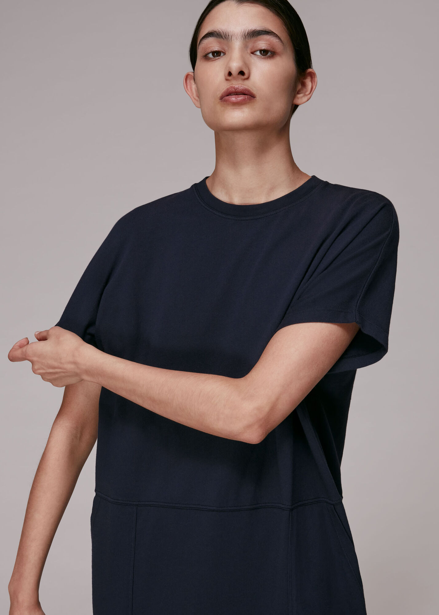 Navy Elsie Button Back Jersey Dress WHISTLES