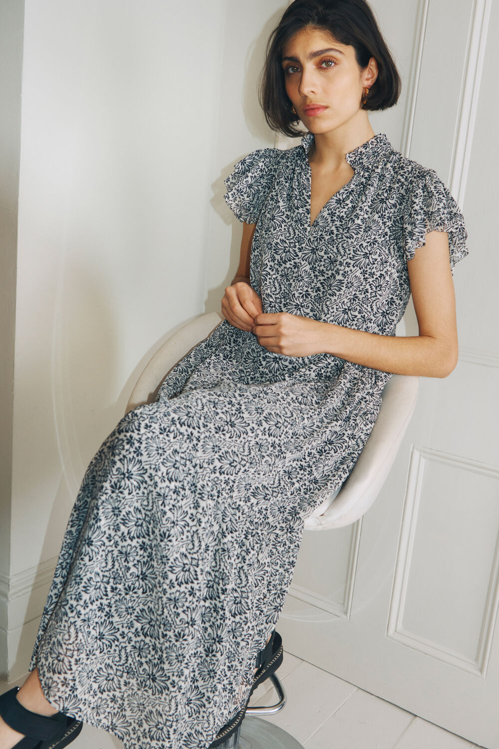 Indo Floral Print Tiered Dress