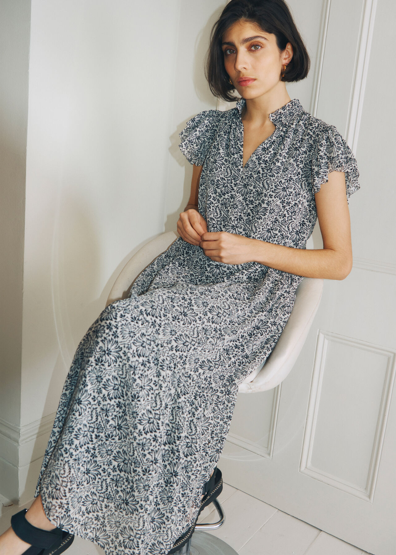 Indo Floral Print Tiered Dress