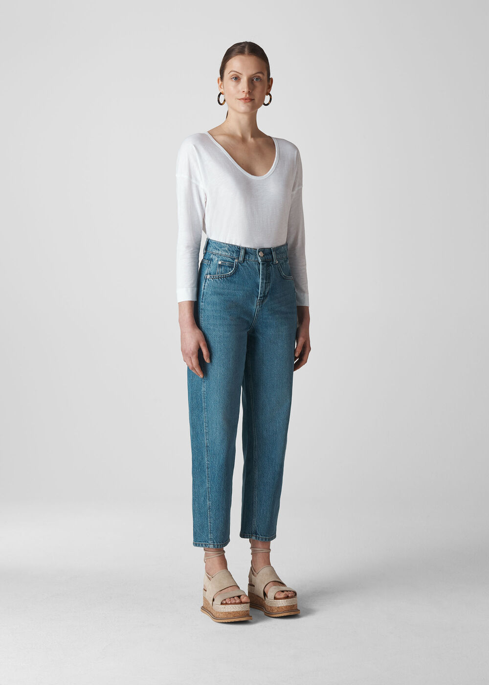 Cotton Scoop Neck Top White