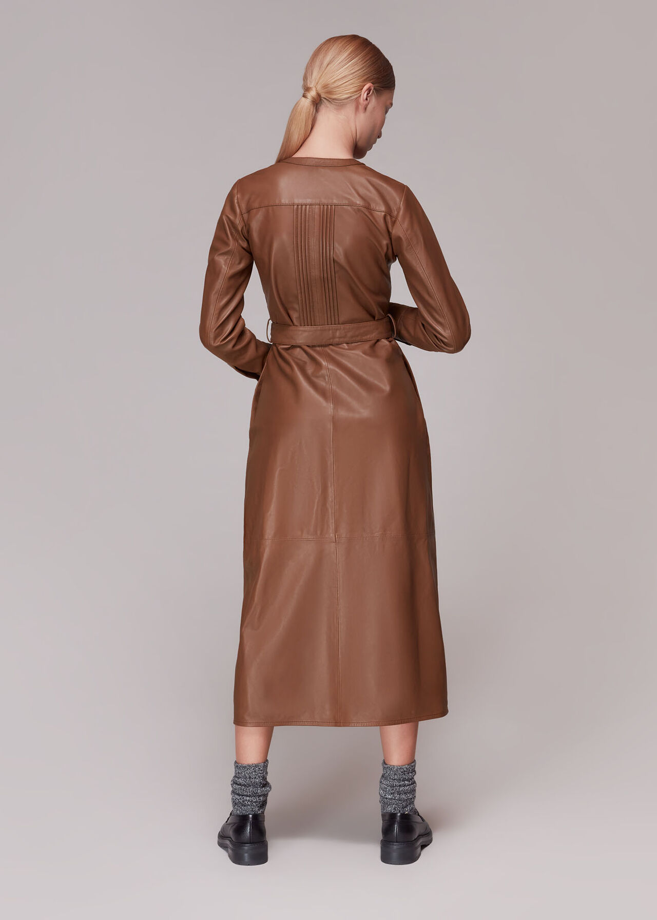 Pintuck Leather Midi Dress