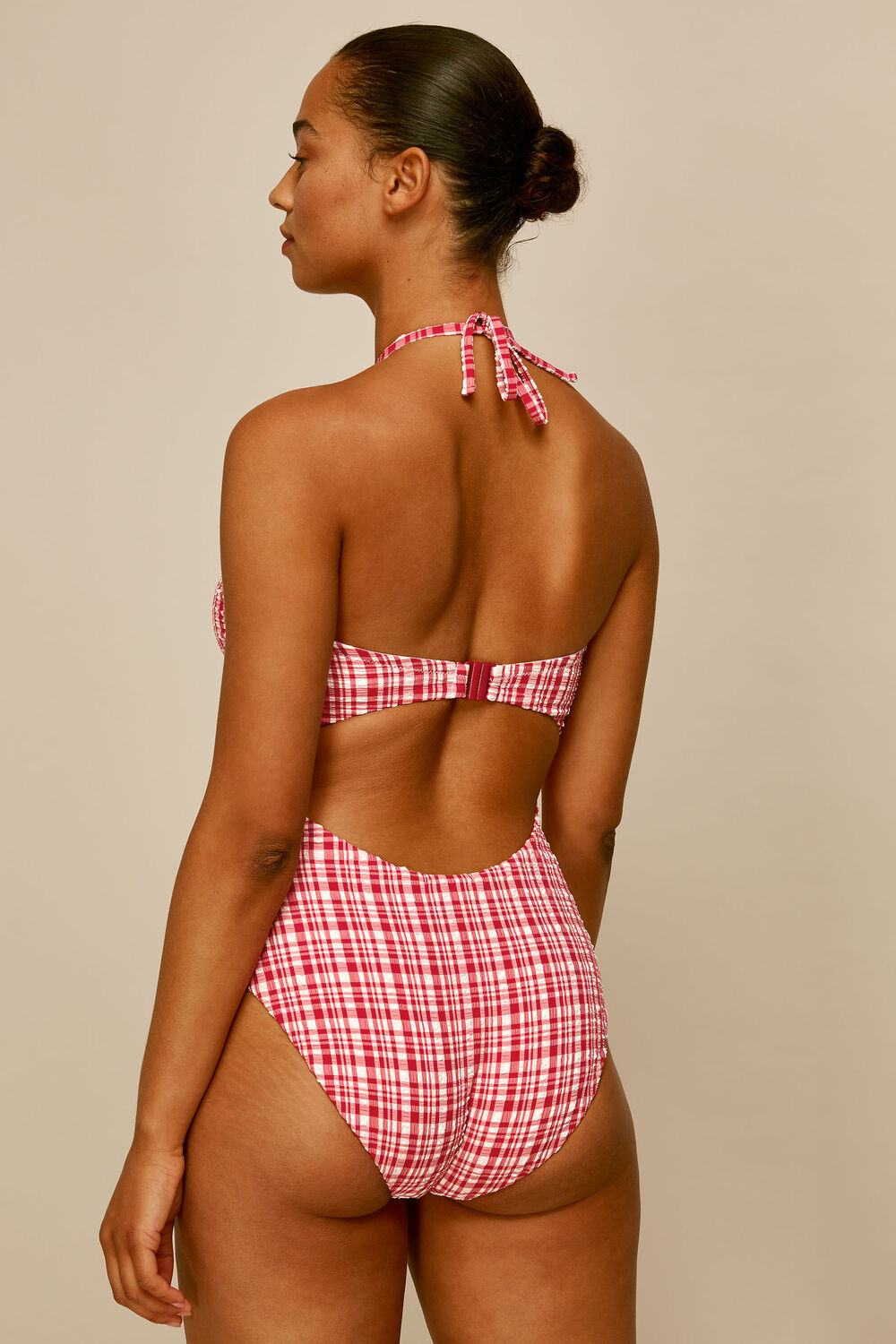 Check Halterneck Swimsuit Red/Multi
