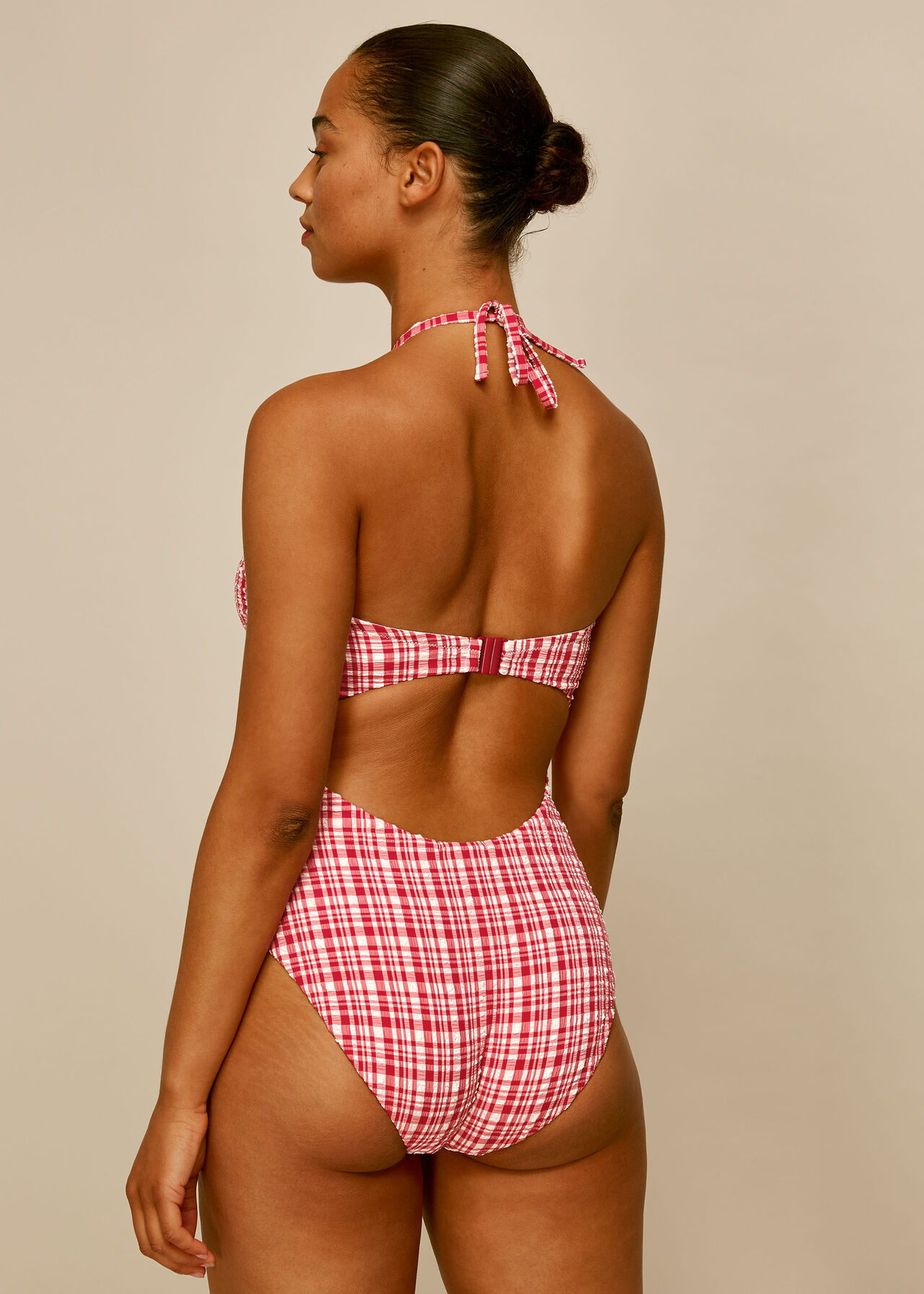 Check Halterneck Swimsuit Red/Multi