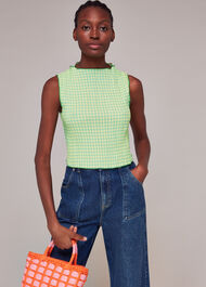Houndstooth Gingham Plisse Top